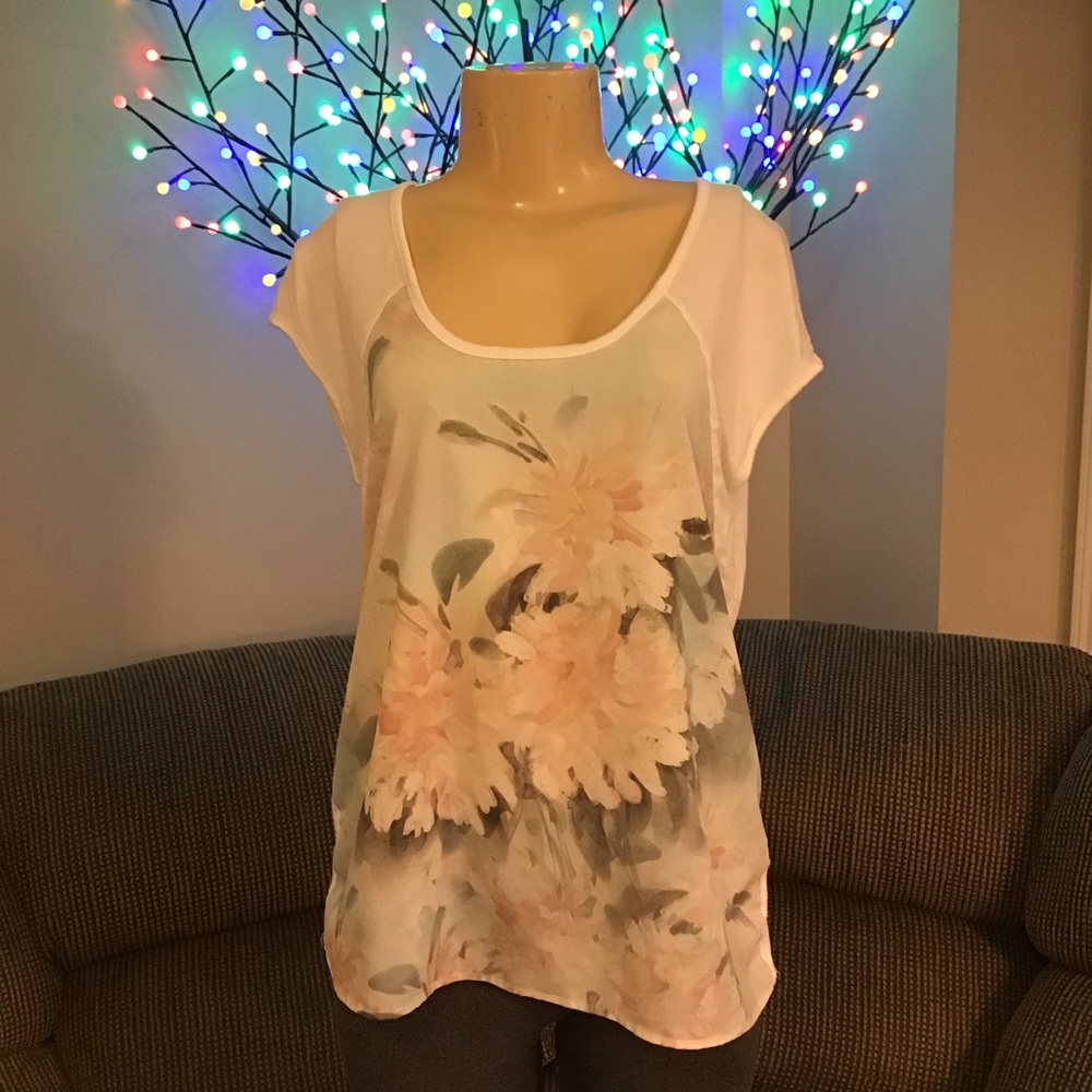 ✨✨White w/Pastel Floral B’leev Summer Top Fits Like M 🪷